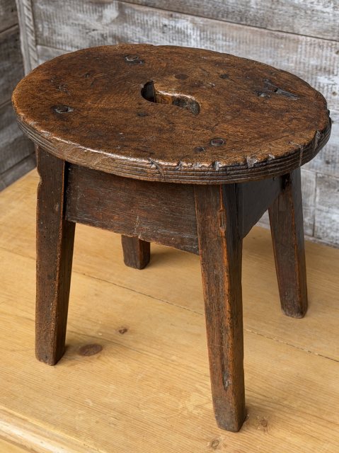 Beautiful Aged 18thC English Elm Milking Stool