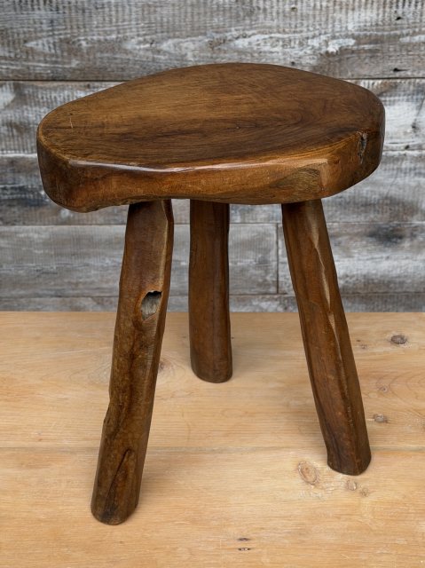 A Primitive Antique Burr Elm Stool