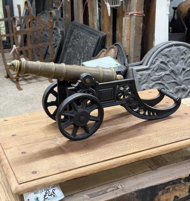 Antique Cast Brass & Iron Model Cannon