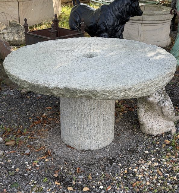 Large Carved Granite Millstone Table