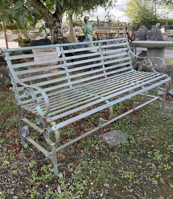 Rustic Painted Wrought Iron Garden Bench