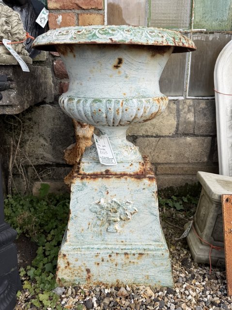 Antique Rustic Painted Cast Iron Urn