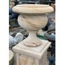 Wells Reclamation Hand Carved Natural Stone Urn with Plinth