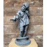 Vintage Rustic 'Girl With Bird' Lead Statue