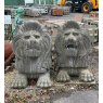 Wells Reclamation Fantastic Massive Hand Carved Stone Lion Statues Pair