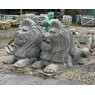 Wells Reclamation Fantastic Massive Hand Carved Stone Lion Statues Pair