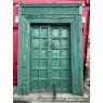 Fabulous Pair of Rustic Green Carved Teak Doors