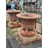 Impressive Pair of Romanesque Style Weathered Garden Urns