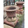 Impressive Pair of Romanesque Style Weathered Garden Urns