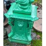 Painted Cast Iron Cherub Playing Flute On Plinth Statue