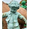 Painted Cast Iron Boy With Dog Statue