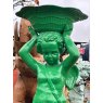 Painted Cast Iron Girl With Bowl Fountain Statue