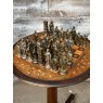 Vintage Marquetry Chess Table With Quality Cast Metal Chess Pieces