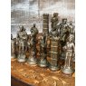 Vintage Marquetry Chess Table With Quality Cast Metal Chess Pieces