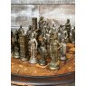 Vintage Marquetry Chess Table With Quality Cast Metal Chess Pieces