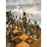 Vintage Marquetry Chess Table With Quality Cast Metal Chess Pieces