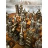 Vintage Marquetry Chess Table With Quality Cast Metal Chess Pieces