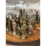 Vintage Marquetry Chess Table With Quality Cast Metal Chess Pieces