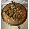 Vintage Marquetry Chess Table With Quality Cast Metal Chess Pieces