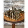 Vintage Marquetry Chess Table With Quality Cast Metal Chess Pieces