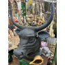 Painted Cast Iron Bull Head Statue