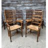 Set Of 6 English Made Oak Cane Upholstered Dining Chairs