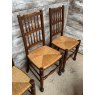 Set Of 6 English Made Oak Cane Upholstered Dining Chairs