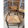 Set Of 6 English Made Oak Cane Upholstered Dining Chairs