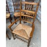 Set Of 6 English Made Oak Cane Upholstered Dining Chairs