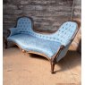 Antique Victorian Blue Upholstered Chaise Lounge Sofa