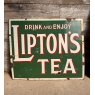 Stunning Antique Liptons Tea Green Enamel Sign